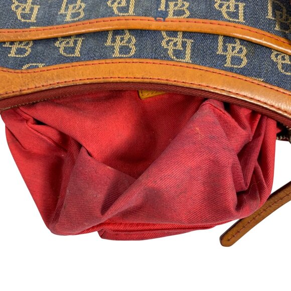 VTG Dooney Bourke Signature Small Denim Leather Trim Banana Shoulder Bag Purse - Picture 12 of 14